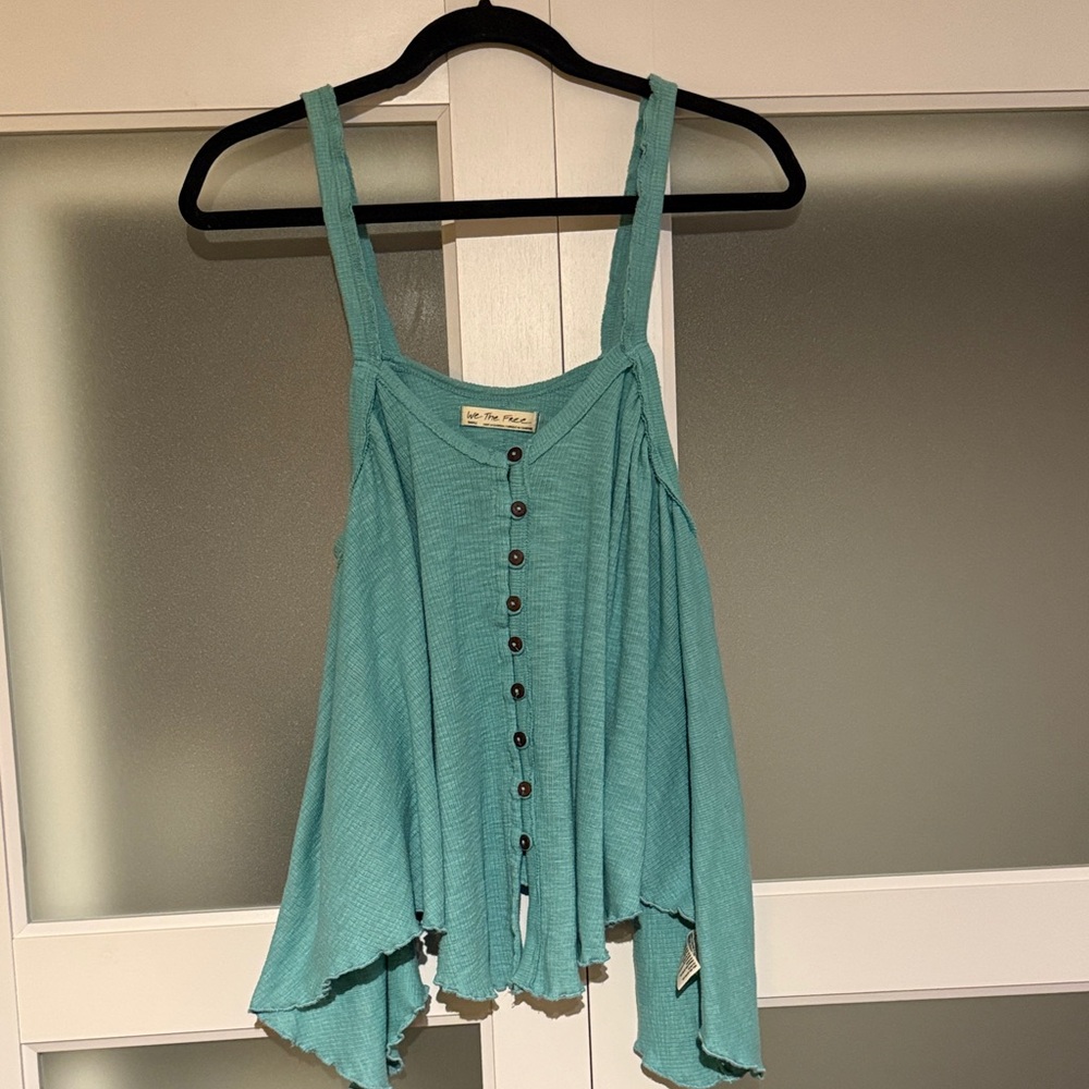 Free People Teal Button-Front Blouse